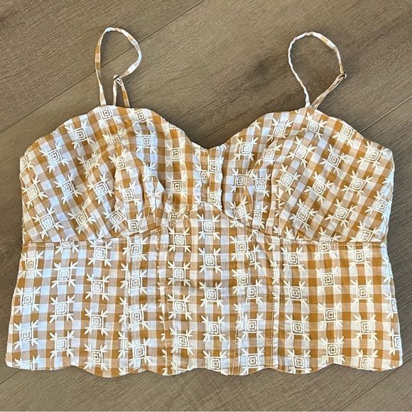 Anthropologie Maeve Scalloped Crop Top Sz‎ 6 Neutral Motif Brown Spaghetti strap - Picture 12 of 13